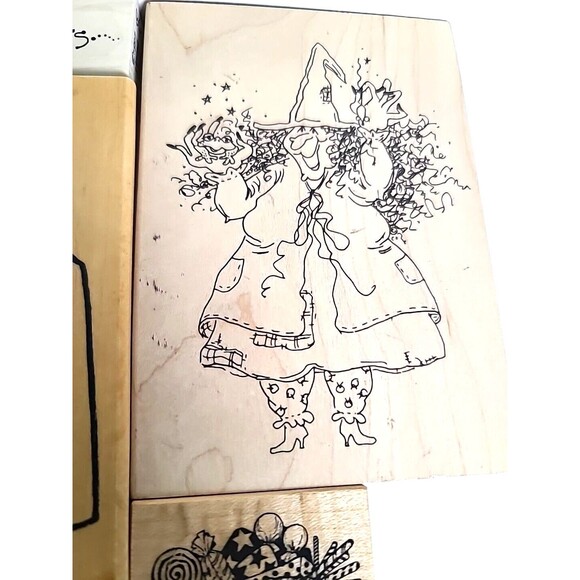 VTG Lot of 7 wooden Rubber Stamps Halloween Fall Witch Scrapbooking Stamping - Picture 2 of 8